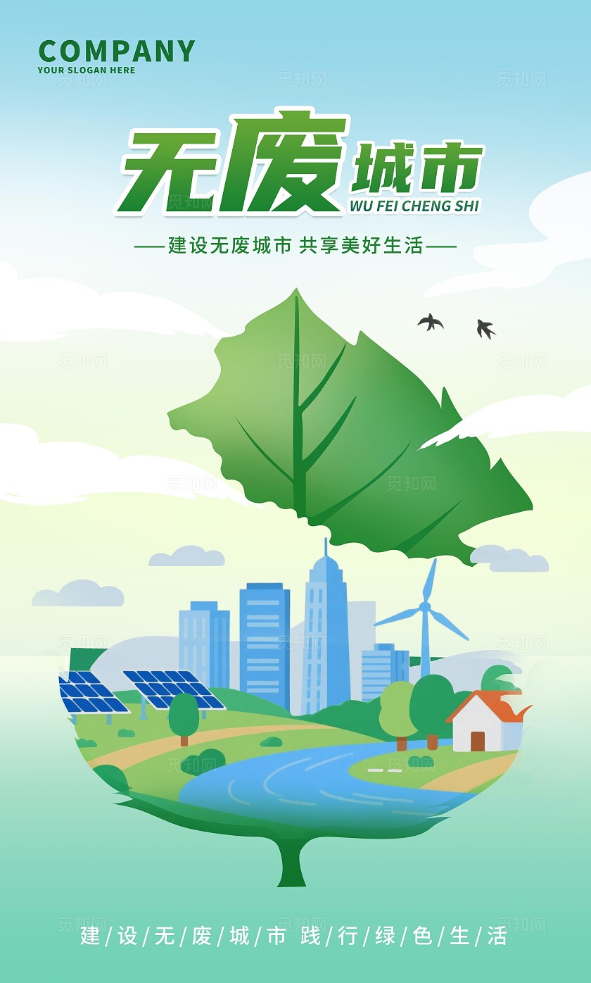 绿色清新无废城市建设无废城市共享美好生活展板套图