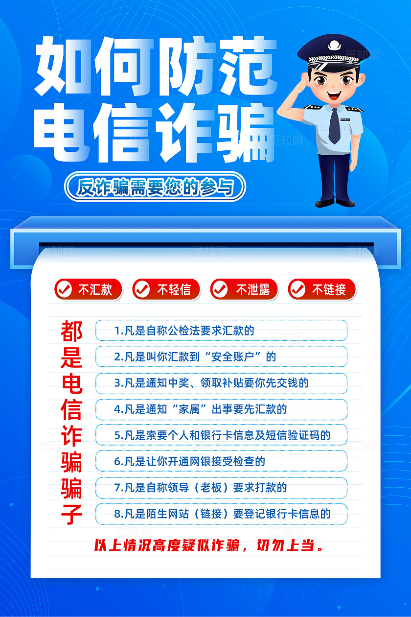 2025全民反诈集中宣传月蓝色简约如何防范电信诈骗防诈骗反诈骗海报常规