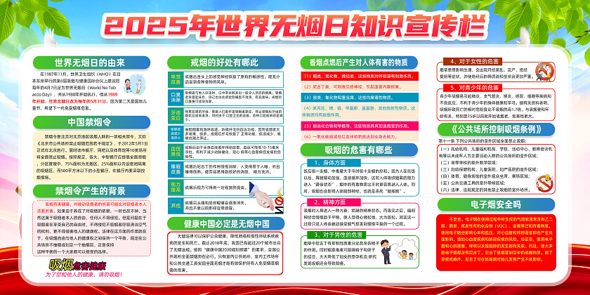 红色简约拒绝烟草诱惑对第一支烟说不2025年世界无烟日展板常规