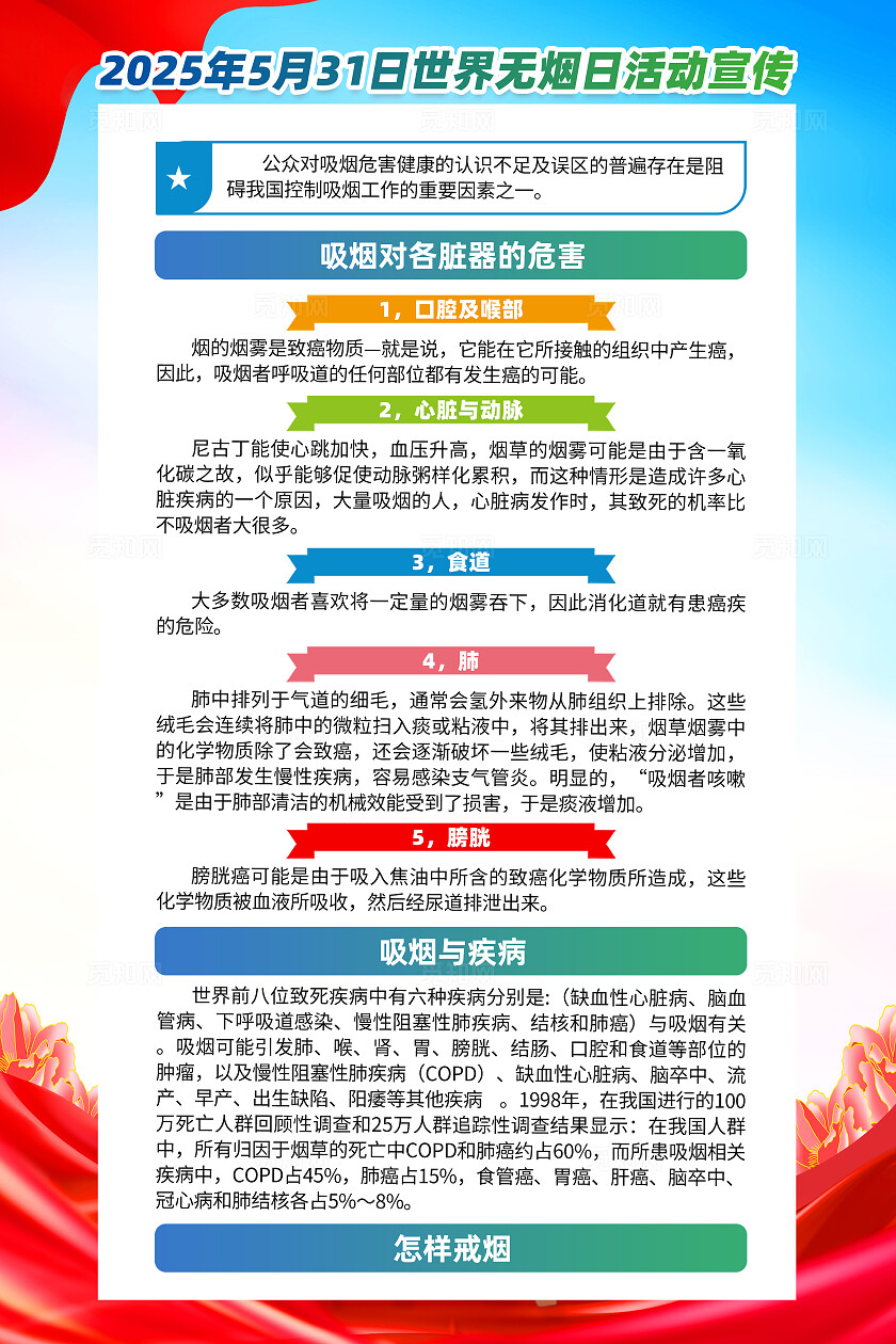 蓝色简约拒绝烟草诱惑对第一支烟说不2025世界无烟日海报常规
