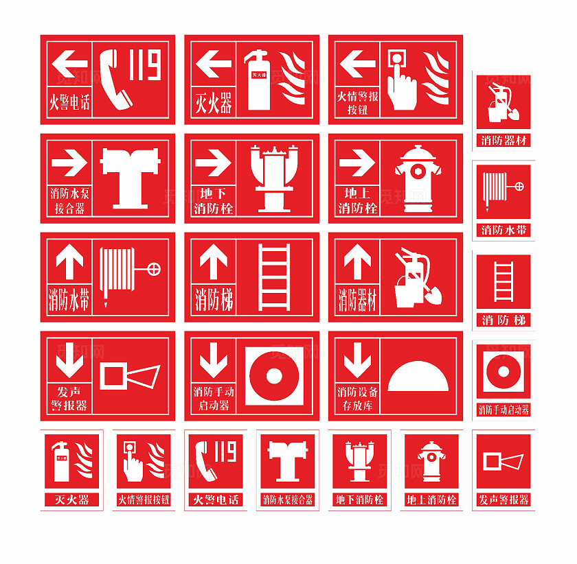灭火器火情警报按钮火警电话消防水泵接合器地下消防栓地上消防栓安全标识