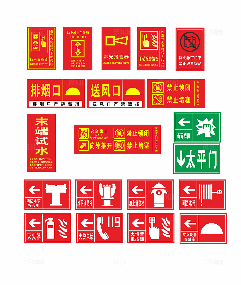 防火阀按钮防火卷帘门按钮声光报警器手动报警按钮禁止堆放物品安全标识
