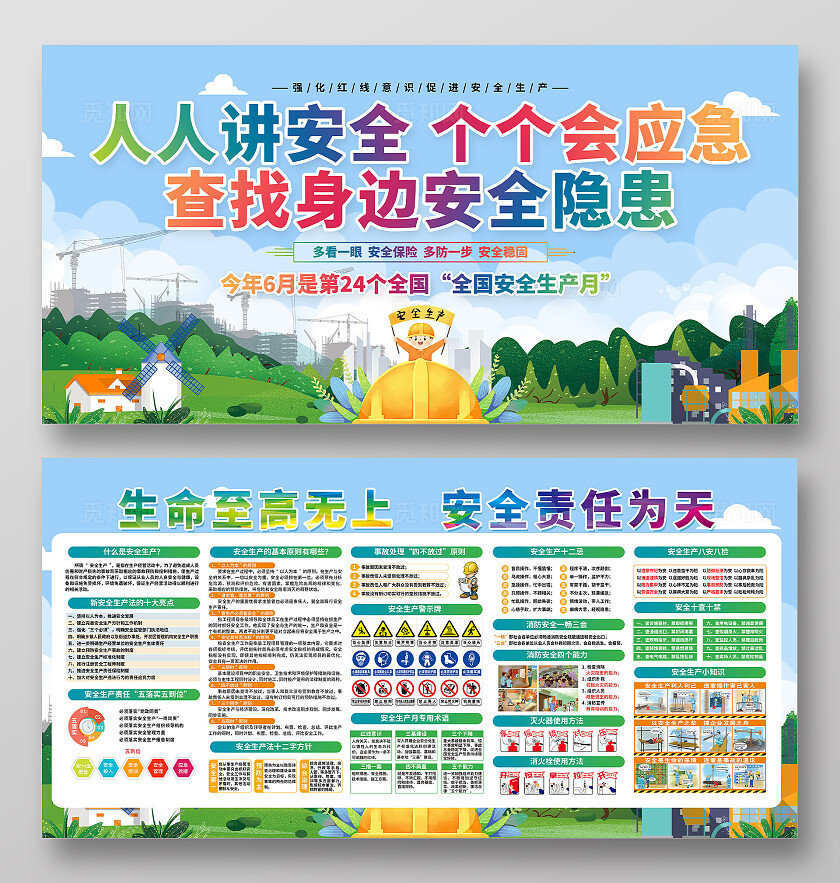 绿色清新简约风2025年全国安全生产月宣传栏展板设计模板
