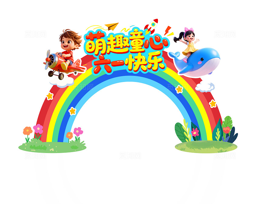 3D潮流可爱彩虹六一儿童节活动幼儿园拱门美陈
