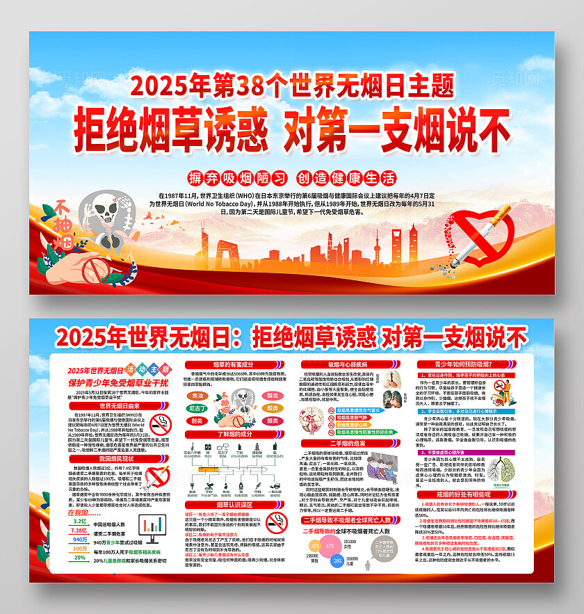 红色简约世界无烟日展板2025年世界无烟日