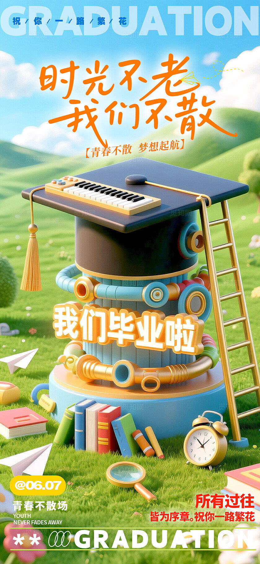 绿色3D风格毕业季毕业季宣传海报毕业季海报毕业海报毕业