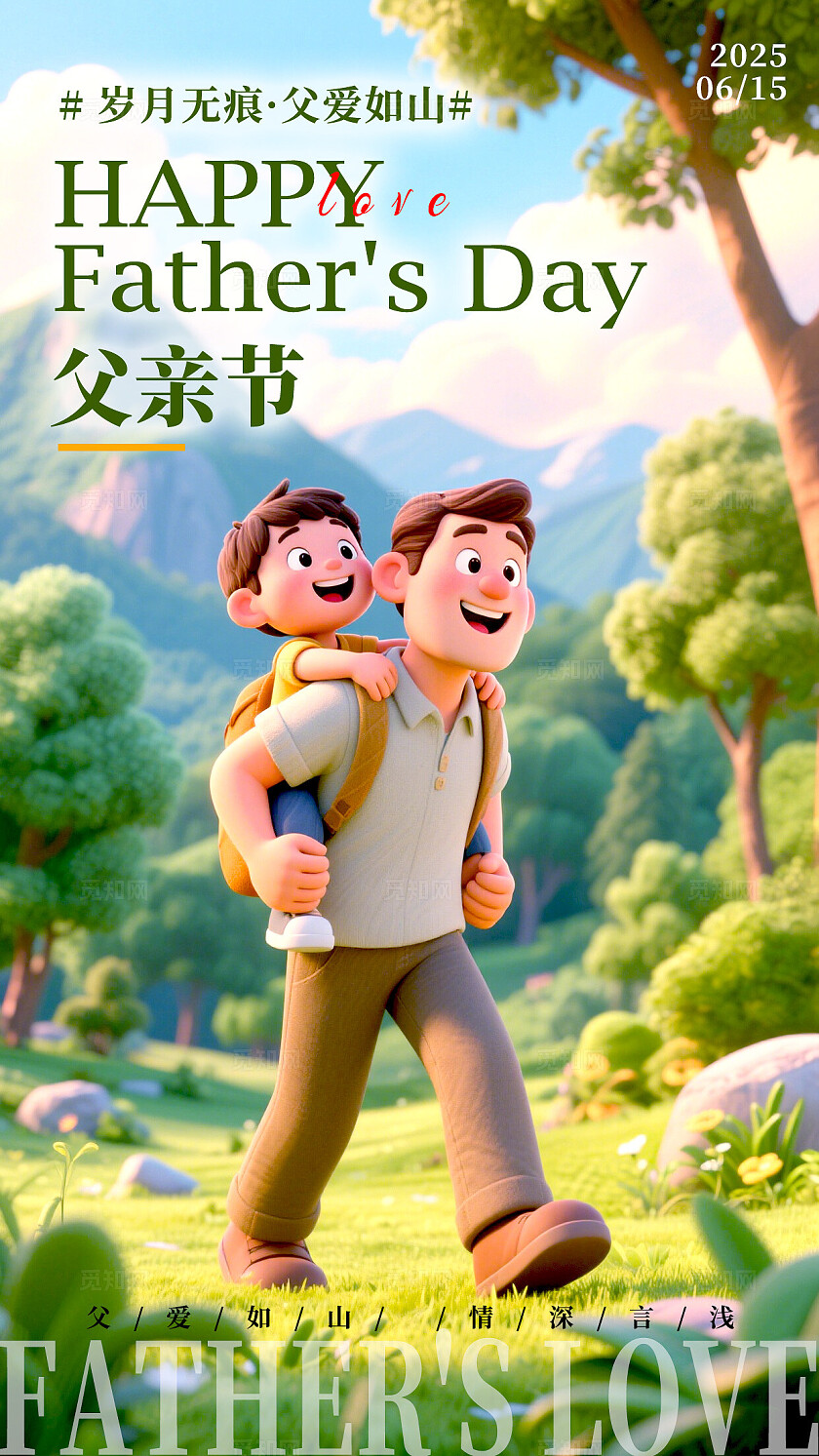 绿色插画风格父亲节父亲节宣传海报父亲节海报父亲节快乐父亲