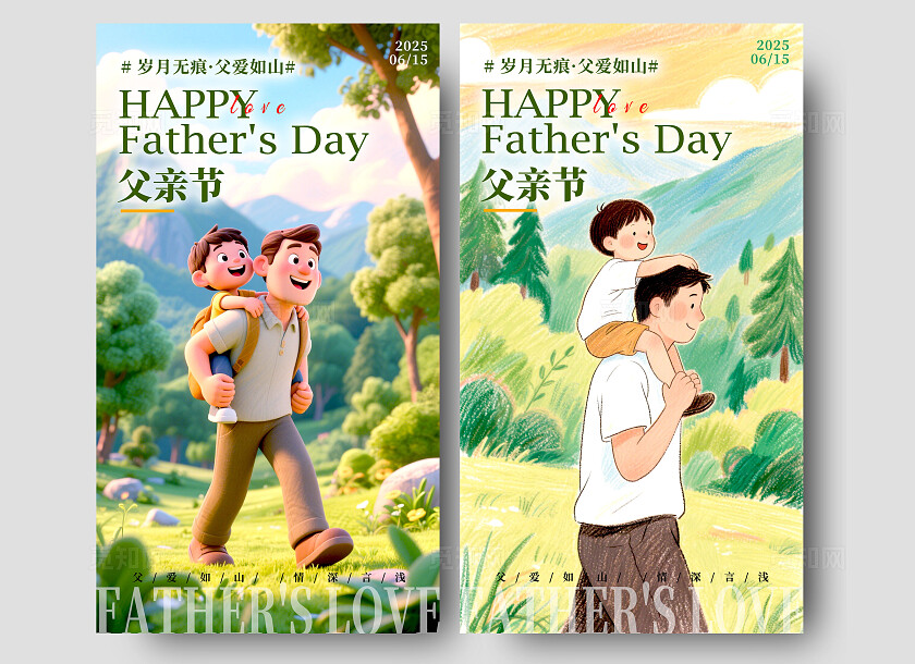 绿色插画风格父亲节父亲节宣传海报父亲节海报父亲节快乐父亲