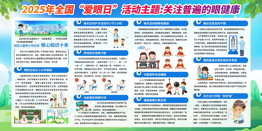 蓝色卡通简约风2025年全国爱眼日宣传栏展板设计模板