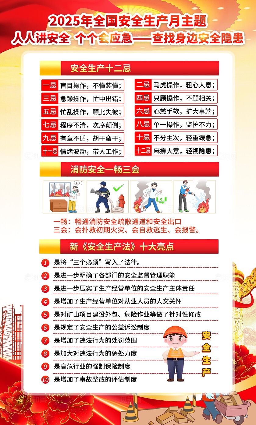2025年全国安全生产月红色简约安全生产月海报2025全国安全生产月