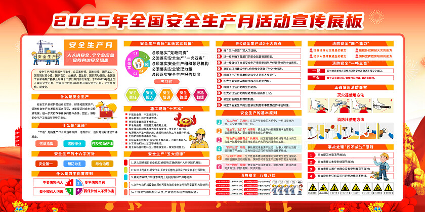 简单大气红色党建2025年安全生产月宣传展板
