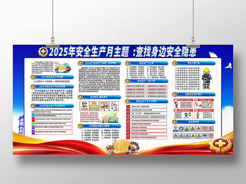 蓝色大气简约风2025年全国安全生产月宣传栏展板设计模板