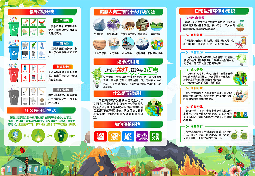 2025年世界环境日绿色卡通美丽中国我先行六五环境日三折页