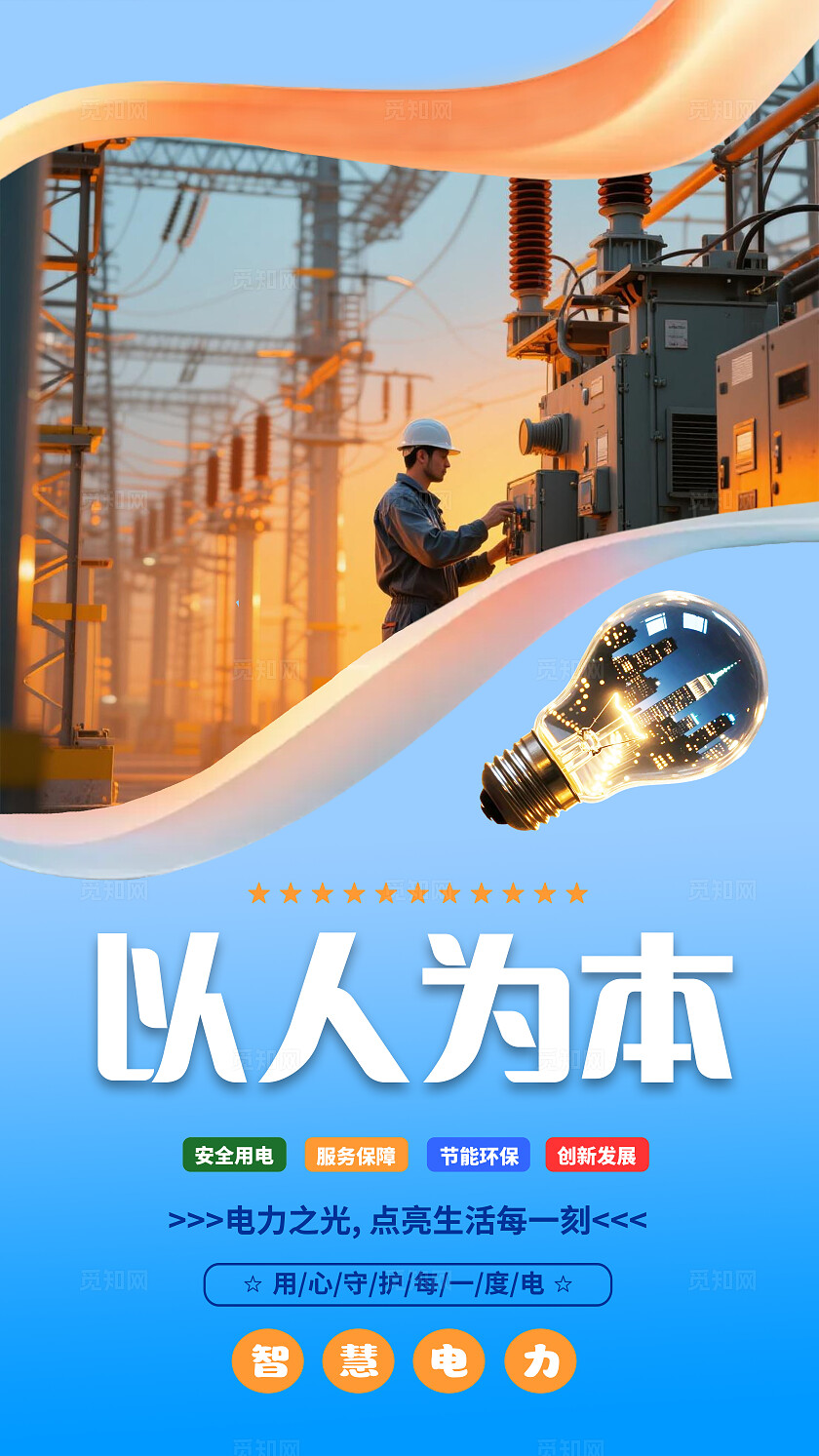 蓝色科技电力电网科技设计图电力宣传海报8竖版套图