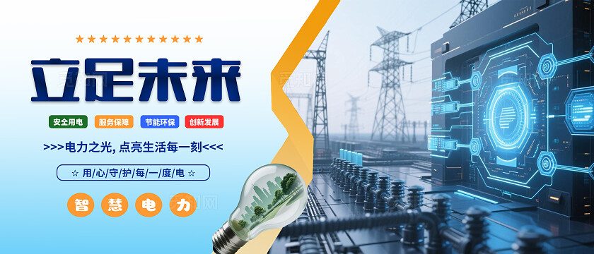 蓝色大气电力科技宣传海报电力电网设计图8横版套图