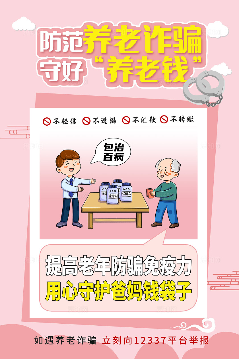 多色系卡通谨防养老诈骗宣传海报套图
