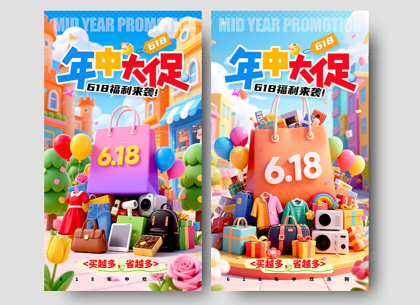 蓝色3D风格年中大促618宣传海报618海报618促销海报促销海报