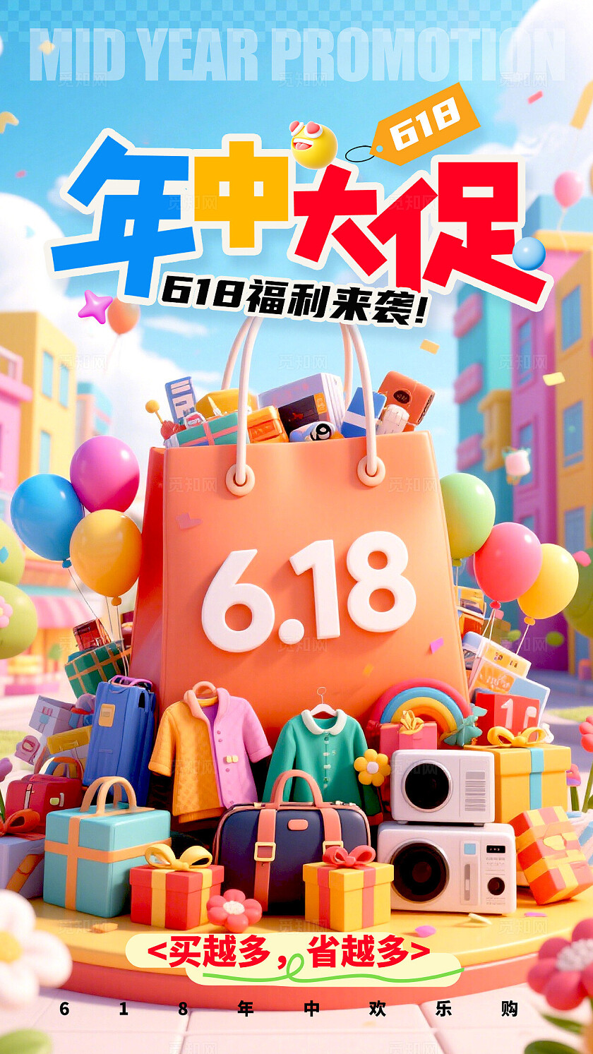 蓝色3D风格年中大促618宣传海报618海报618促销海报促销海报