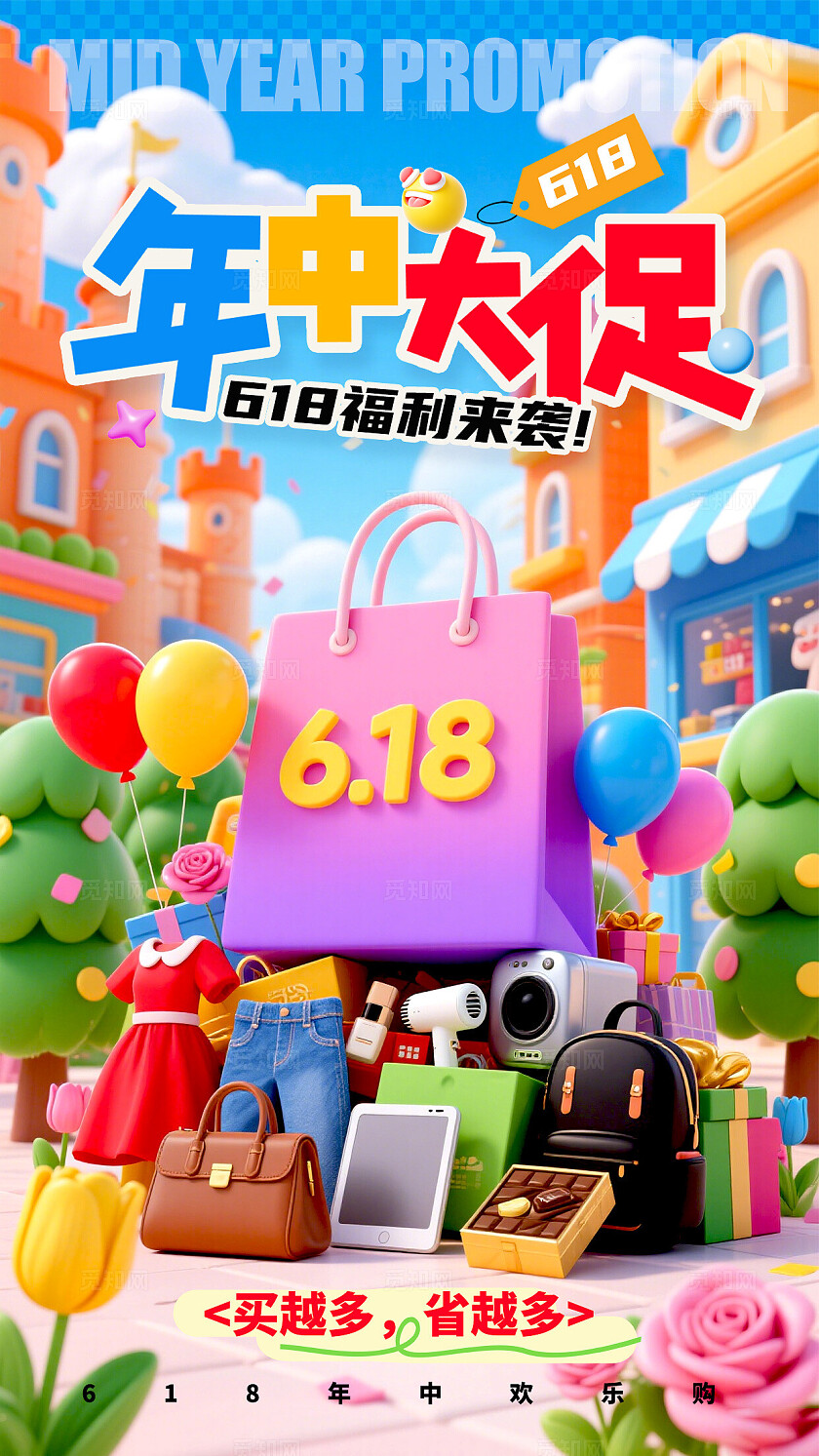 蓝色3D风格年中大促618宣传海报618海报618促销海报促销海报