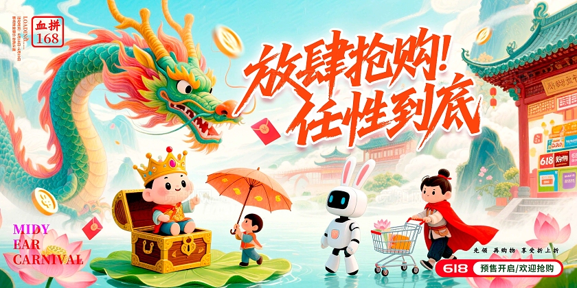 渐变色国潮风格放肆抢购618宣传展板618展板618促销展板618