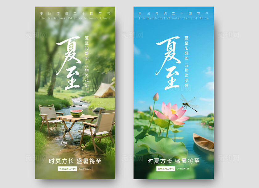 绿色清新夏至节气海报二十四节气海报