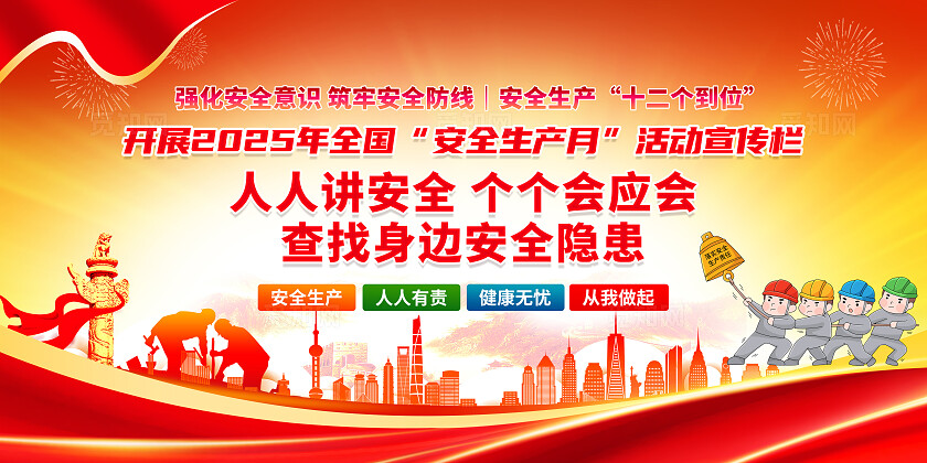 简单大气红色2025年安全生产月宣传