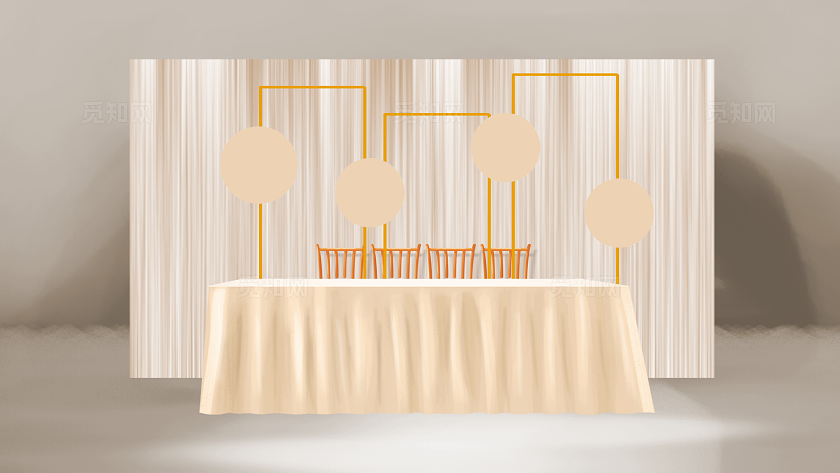 香槟色布幔婚礼签到台效果图