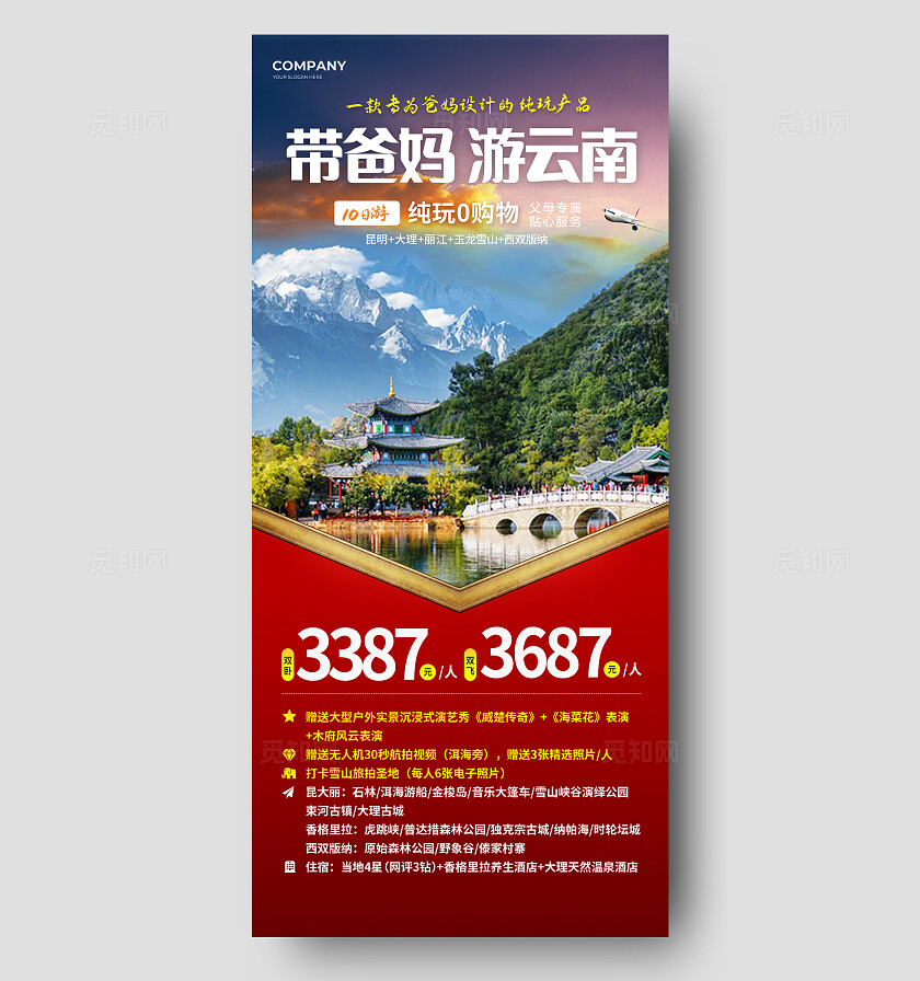 养老院蓝色简约养老旅游手机海报