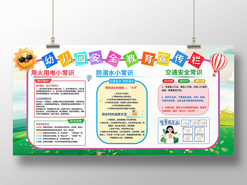 卡爱卡通幼儿园安全教育防溺水用电安全宣传栏展板
