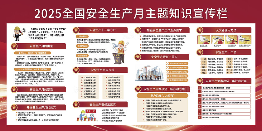 红色大气2025安全生产月展板宣传背景展板宣传栏海报