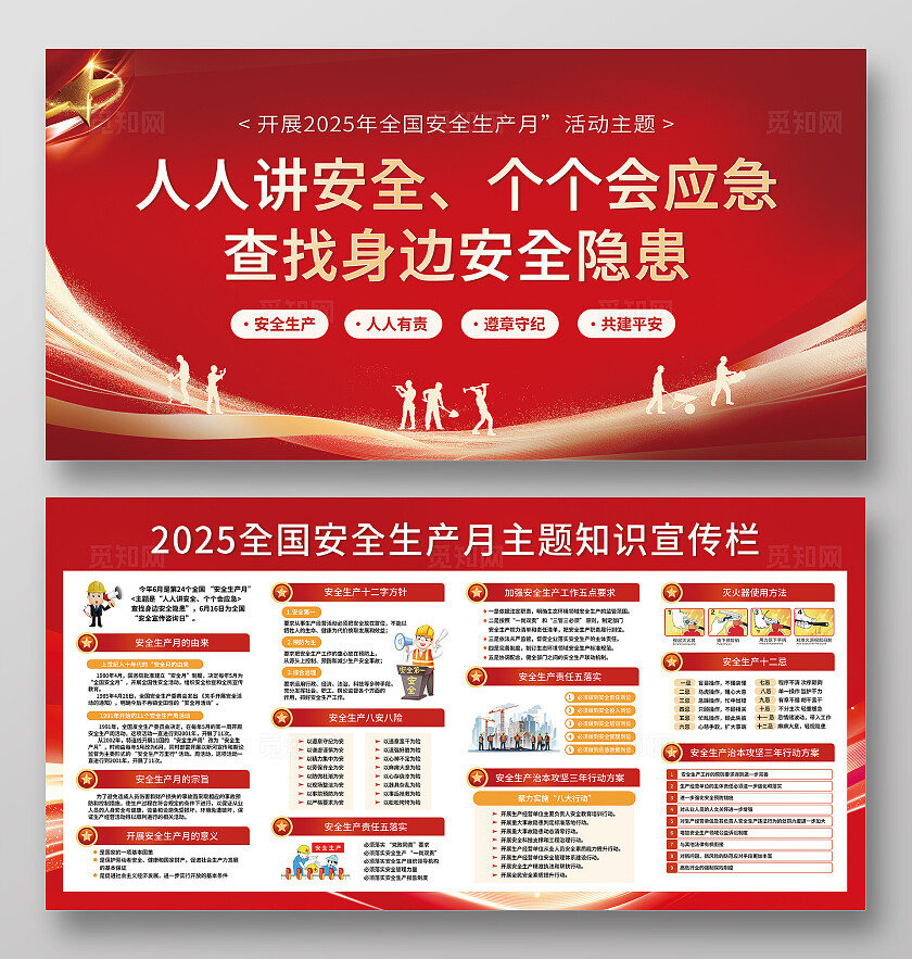 红色大气2025安全生产月展板宣传背景展板宣传栏海报