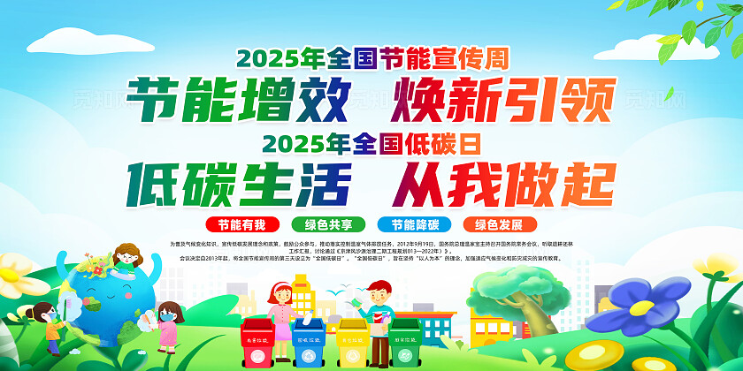 绿色简约节能增效低碳生活从我做起展板2025全国低碳日全国节能宣传周