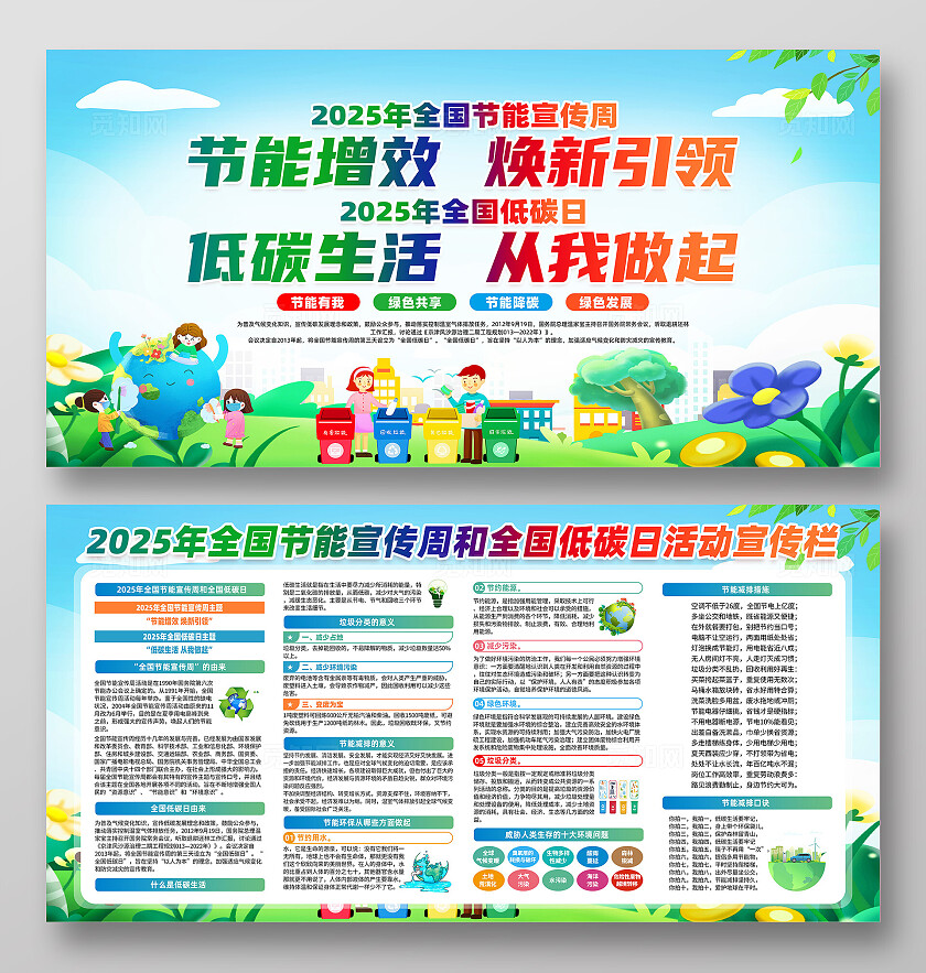 绿色简约节能增效低碳生活从我做起展板2025全国低碳日全国节能宣传周