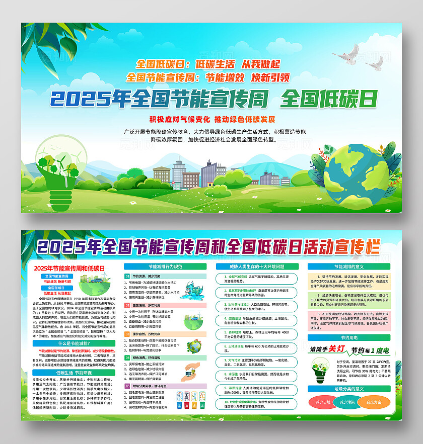 绿色简约低碳生活从我做起节能宣传周展板2025全国低碳日全国节能宣传周