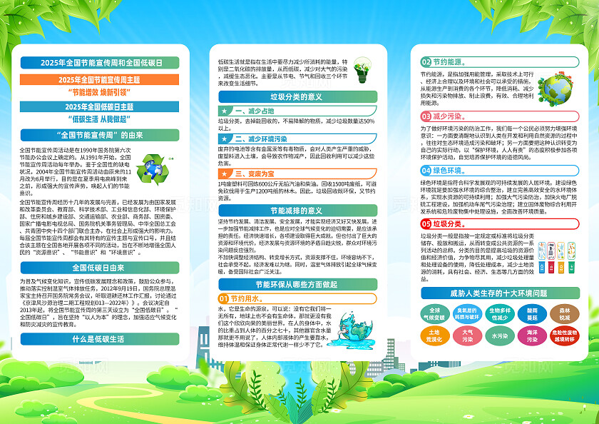 绿色简约节能增效焕新引领节能宣传周三折页2025全国低碳日全国节能宣传周