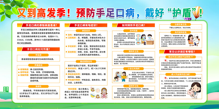 简单大气绿色传染病防治预防手足口宣传展板