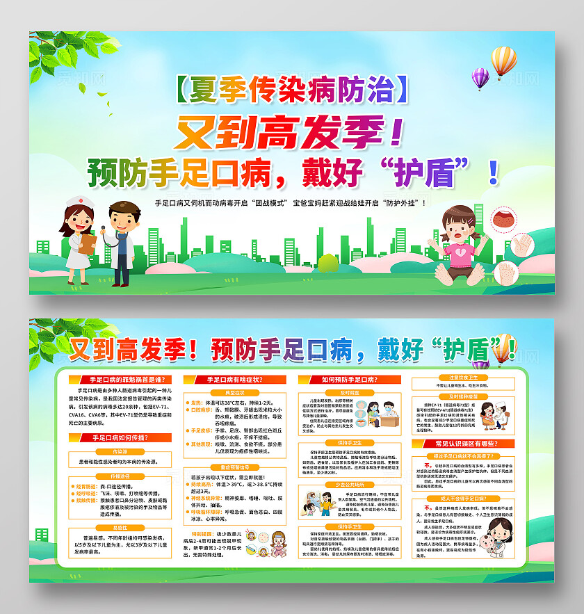 简单大气绿色传染病防治预防手足口宣传展板