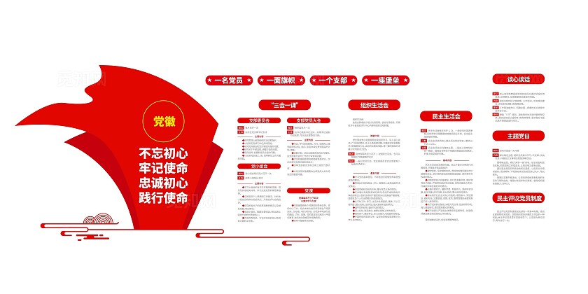 基层党支部民主生活会三会一课制度党员活动室党建文化墙