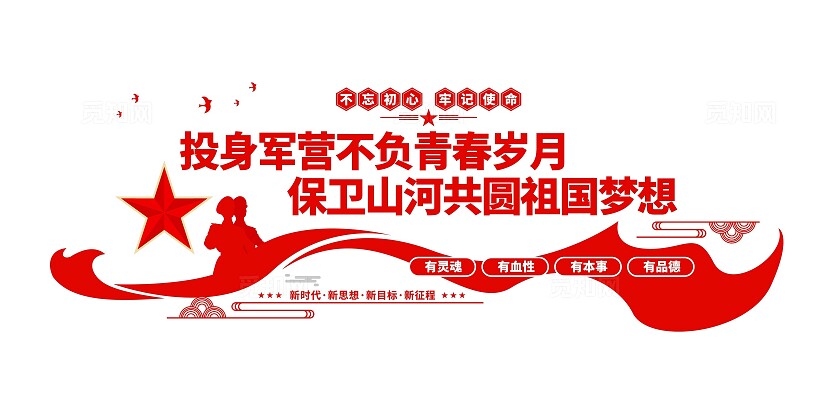 争做四有军人新兵开训新兵训练军人文化部队文化墙