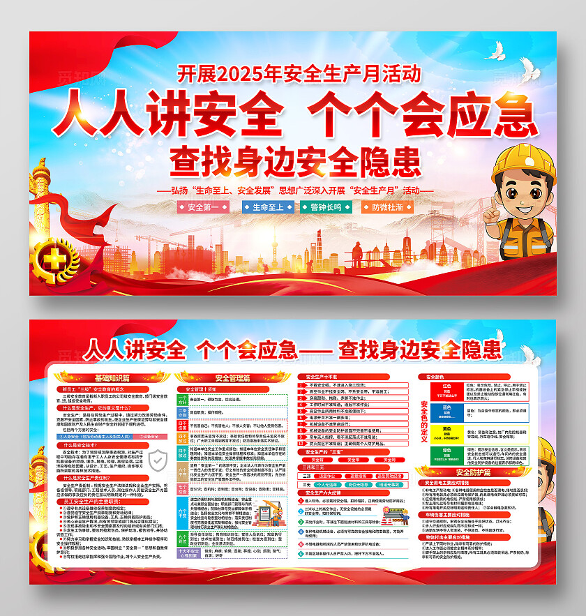 2025年全国安全生产月红色简约人安全生产月展板2025全国安全生产月