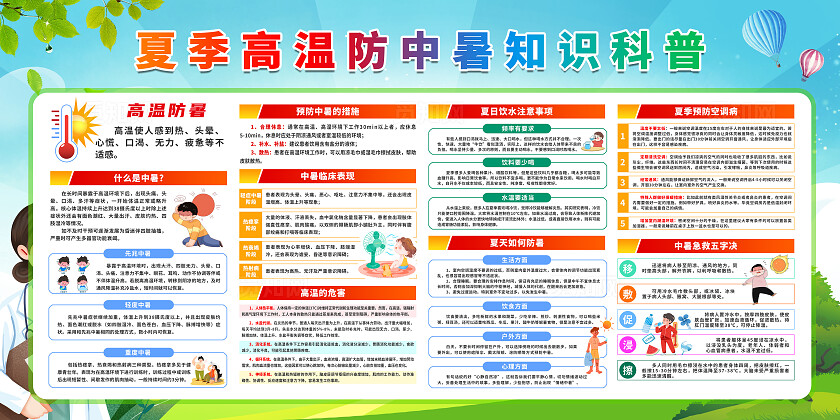 简单大气绿色夏季预防中暑健康教育宣传展板