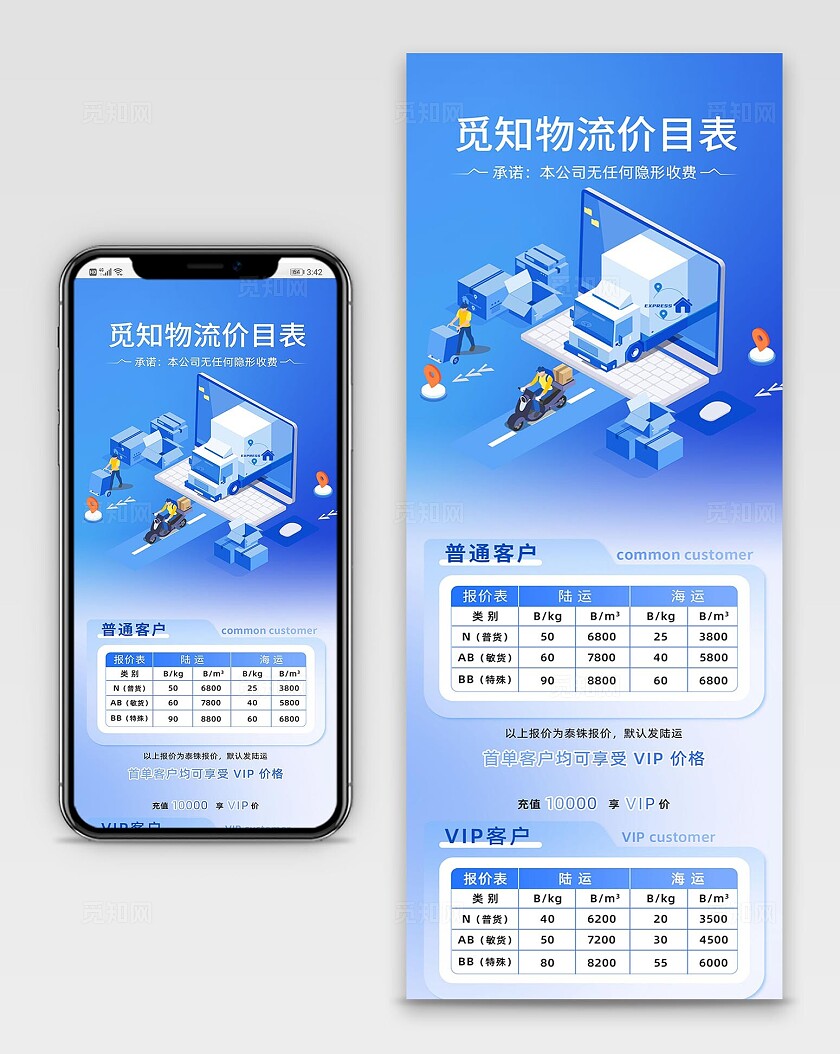 蓝色清新2025物流价目表长图常规