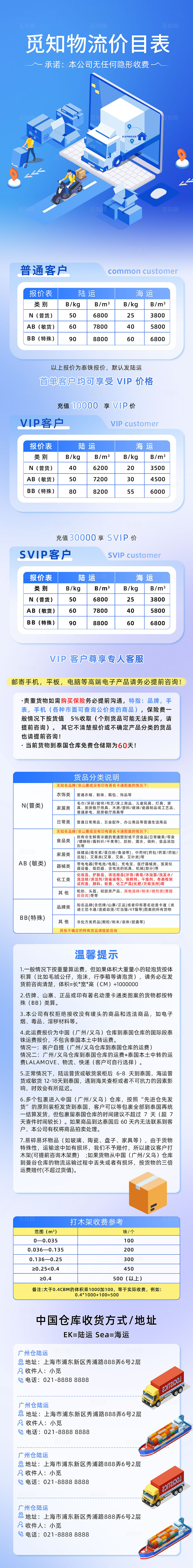 蓝色清新2025物流价目表长图常规