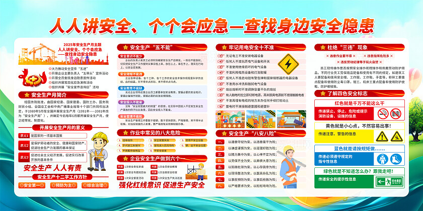 绿色清新简约风2025年全国安全生产月宣传栏展板设计模板