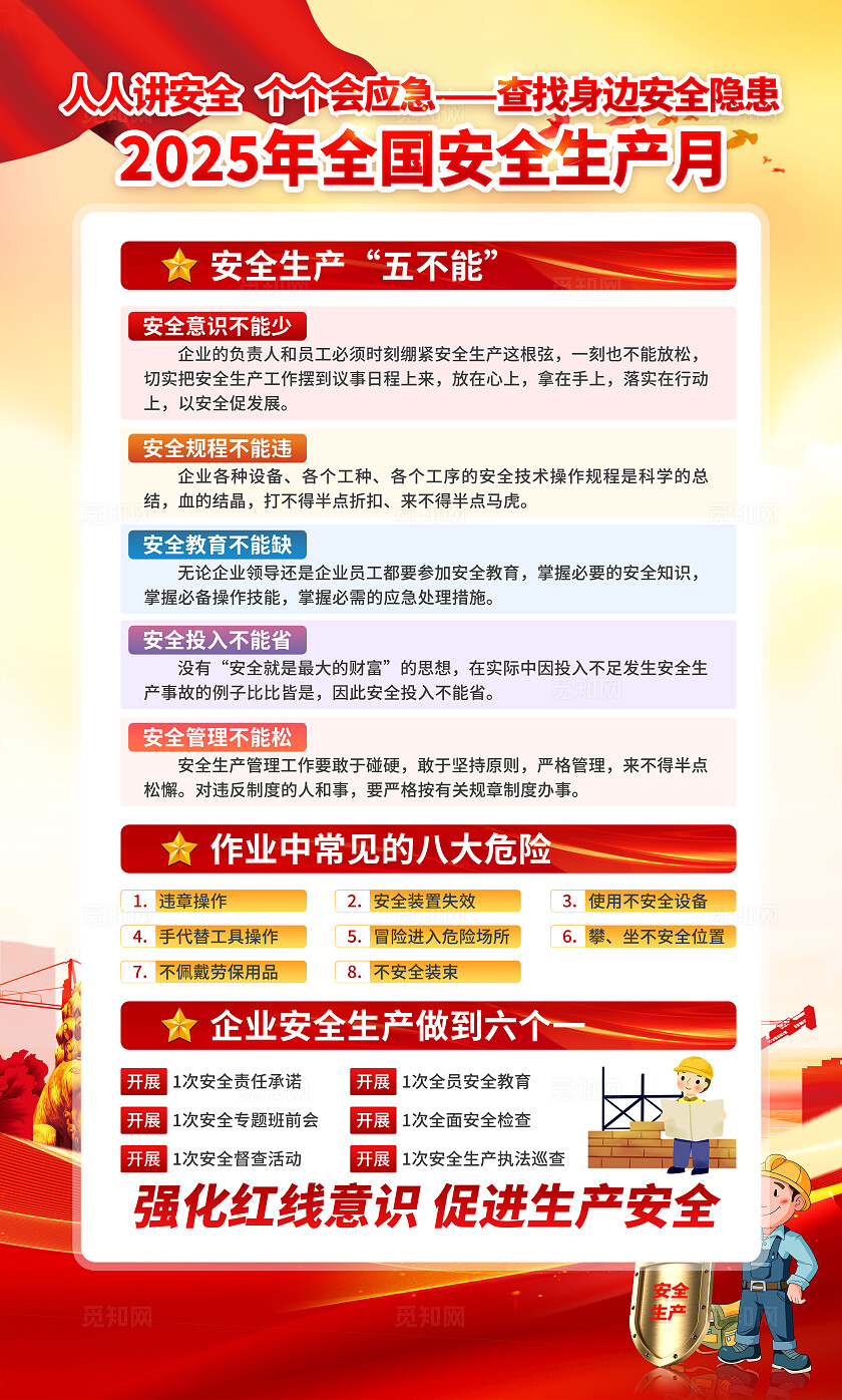 2025年全国安全生产月红色简约安全生产月海报2025全国安全生产月