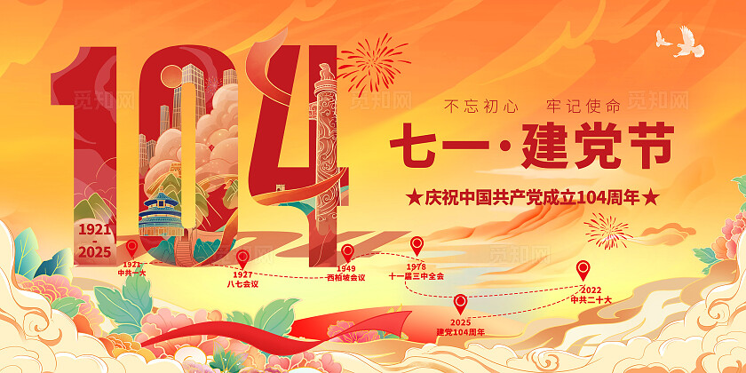 红色现代七一党建节展板七一71建党节