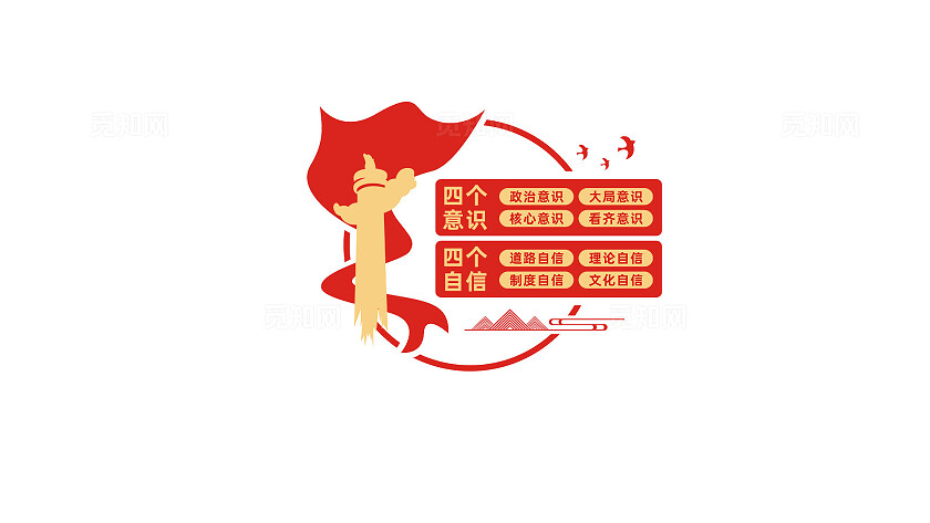 四个意识四个自信党建文化墙标语