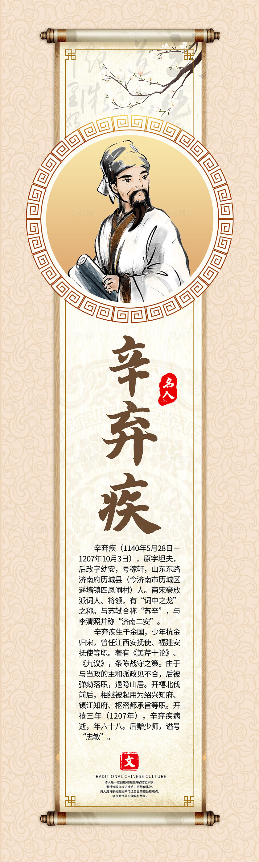 米色中国风诗人唐诗宋词挂画套图背景