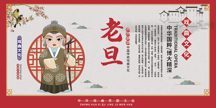 古风红色戏曲京剧院武生京剧人物简介套图展板