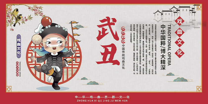 古风红色戏曲京剧院武生京剧人物简介套图展板